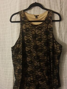 torrid Black Lace Tank with Gold Underlay Overlay